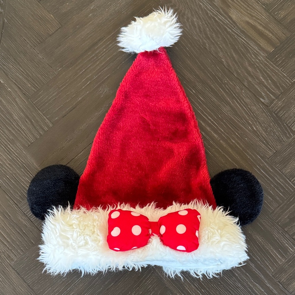Disney Santa Hat Minnie Mouse Ears, red, white, black, Christmas, Holiday‎